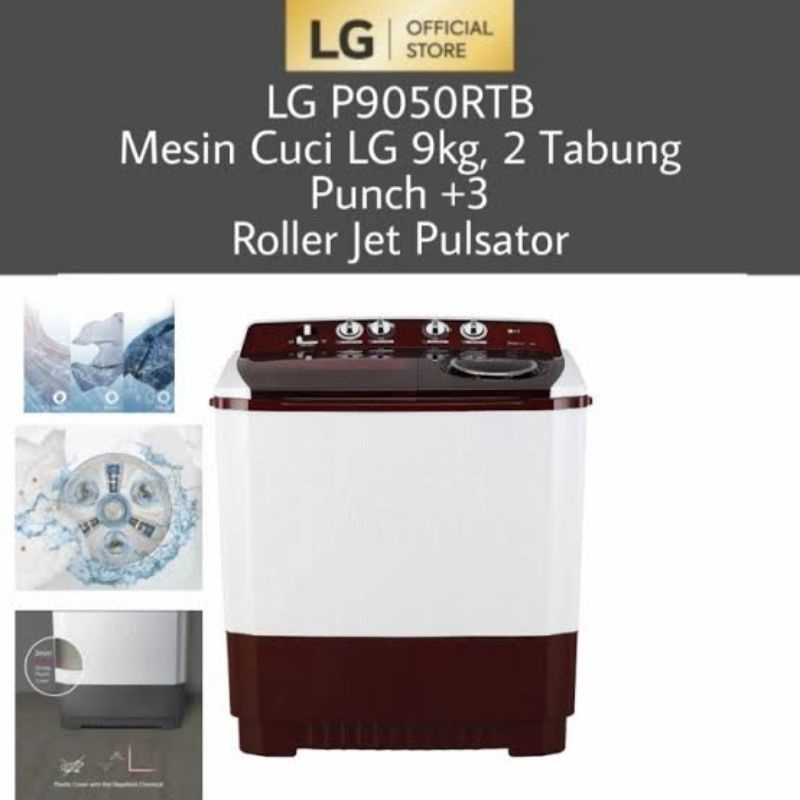 LG P9050RTB MESIN CUCI 2 TABUNG TWIN TUB 9 KG P9050