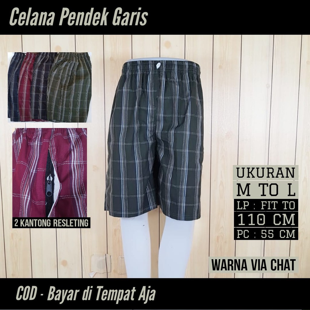 celana pendek garis katun adem dan nyaman dengan 2 kantung resteling