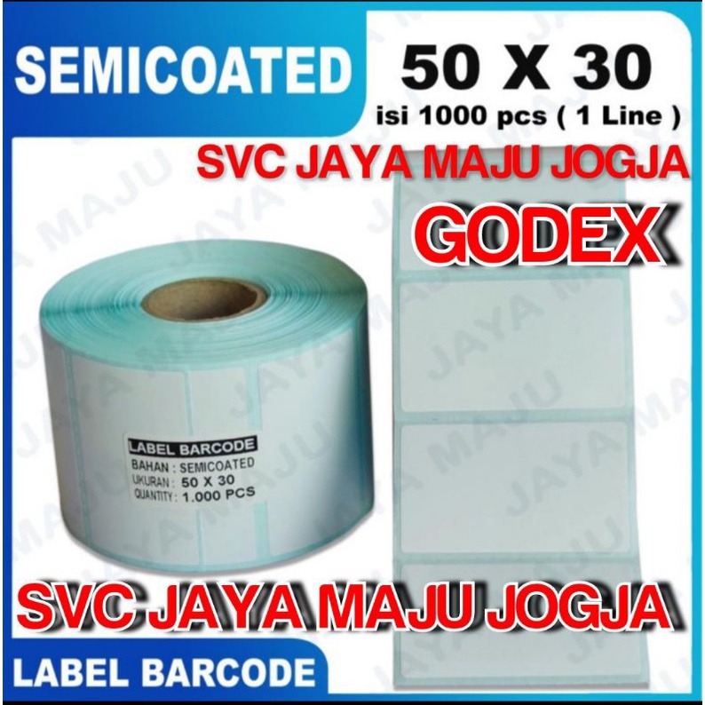 

[ GODEX ] 50 X 30 SEMICOATED - 1 LINE - FACE OUT - ISI 1.000 PCS || CORE 1" || LABEL BARCODE PAKAI RIBBON THERMAL TRANSFER - RESEP OBAT PASIEN APOTIK FARMASI LAB LABORATORIUM RS RUMAH SAKIT || 50X30 - G500 G 500 - ISI 1000 PCS - SALE