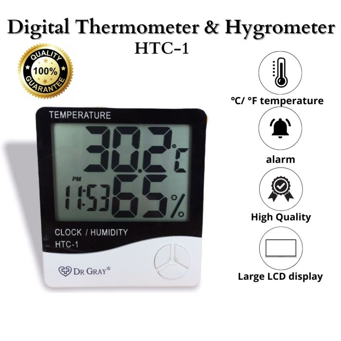 HTC-1 Termometer Higrometer Ruangan Digital Humidity Dr Gray Jam - Thermometer Higrometer digital room temperature HTC 1