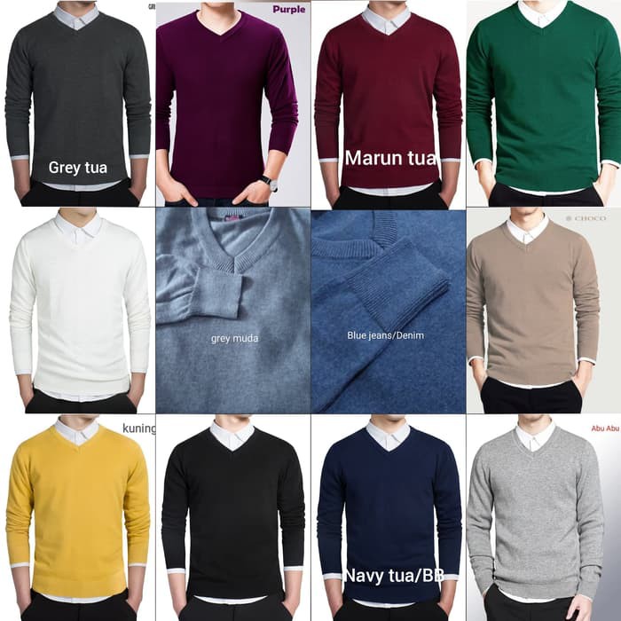 Sweater Rajut Polos/ Sweater V-Neck / Basic / simp FASHION DISTRO COWOK CEWEK GAYA TERBARU ABG G7P1