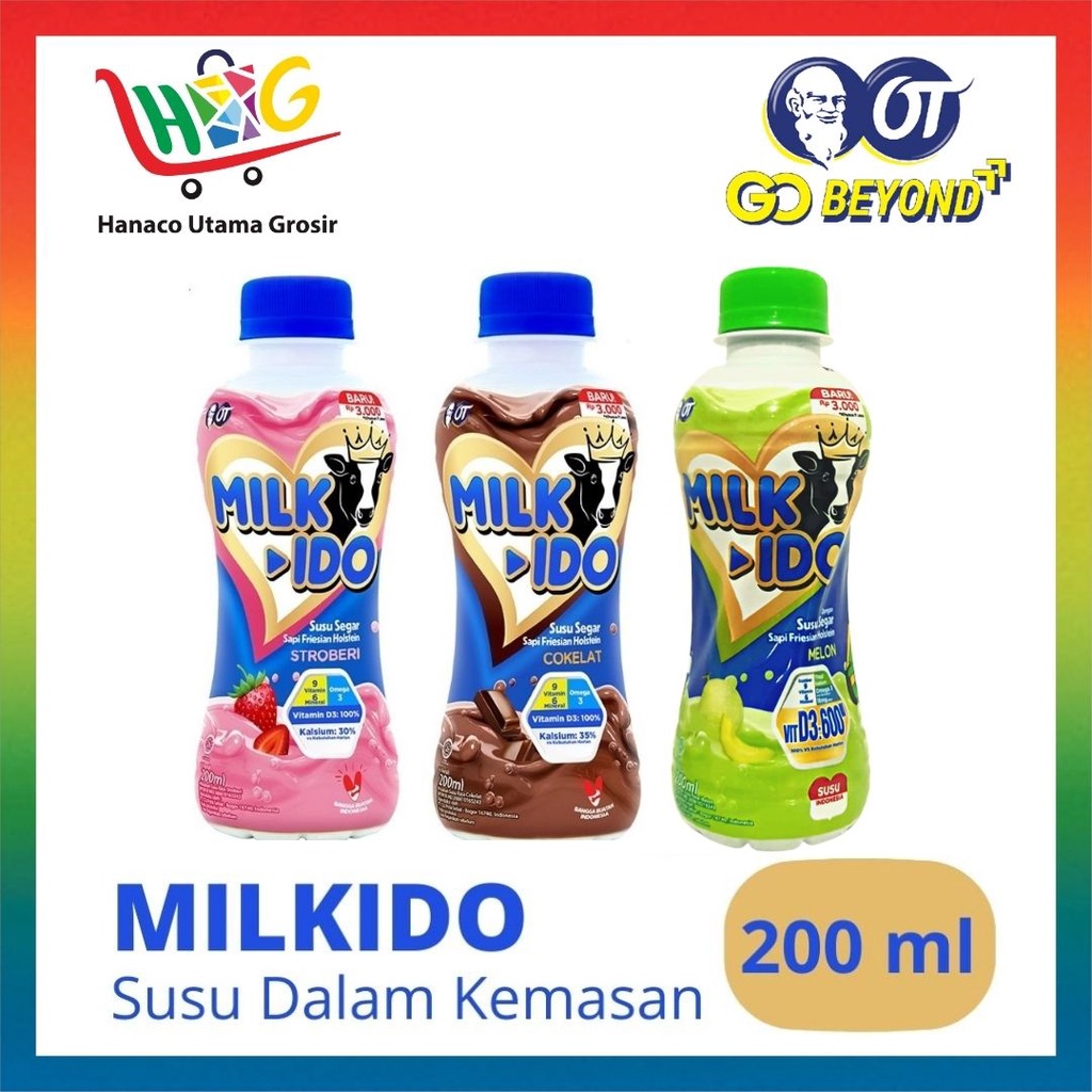 Susu Milkido - Stroberi / Cokelat / Melon 200ml