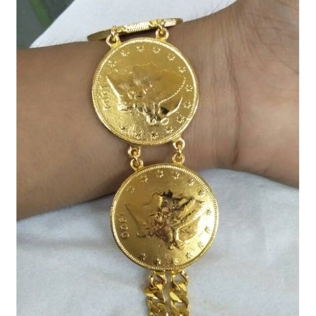 Perhiasan Gelang Koin Ringgit 3,5 Cm Lapis Emas