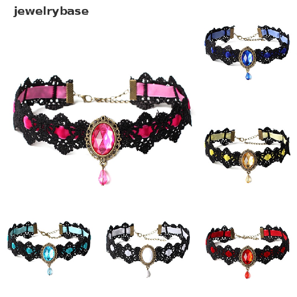 Kalung Choker Bahan Velvet Aksen Renda Warna Hitam Gaya Vintage Gothic