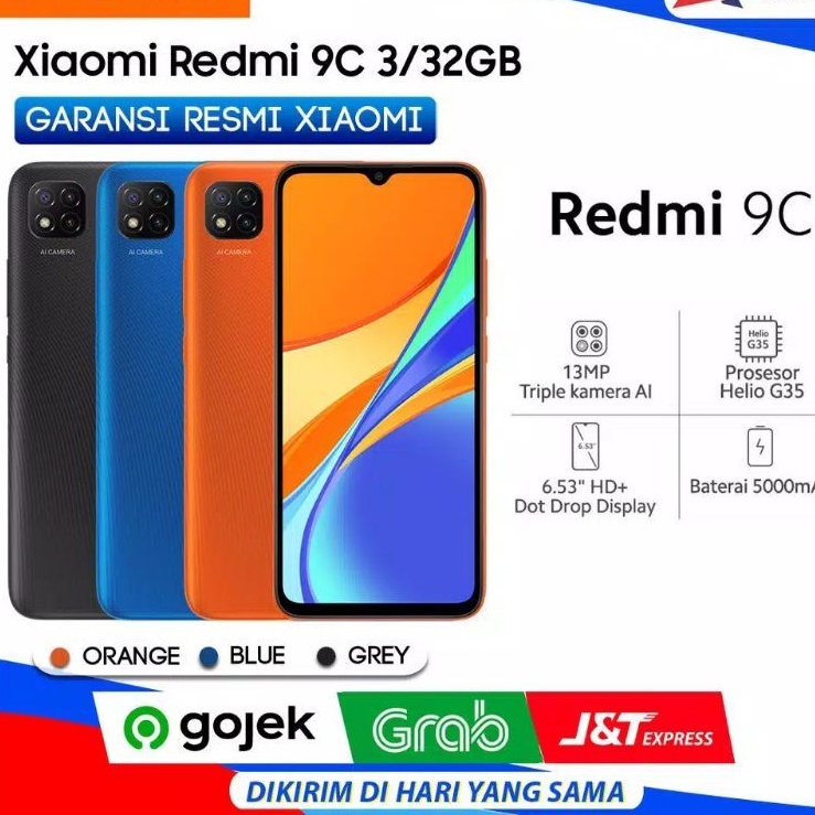 HP XIAOMI REDMI 9C 3/32 4/64 9 C RAM 3GB 4GB ORIGINAL ASLI NEW 100% GARANSI RESMI IMEI TERDAFTAR ORI