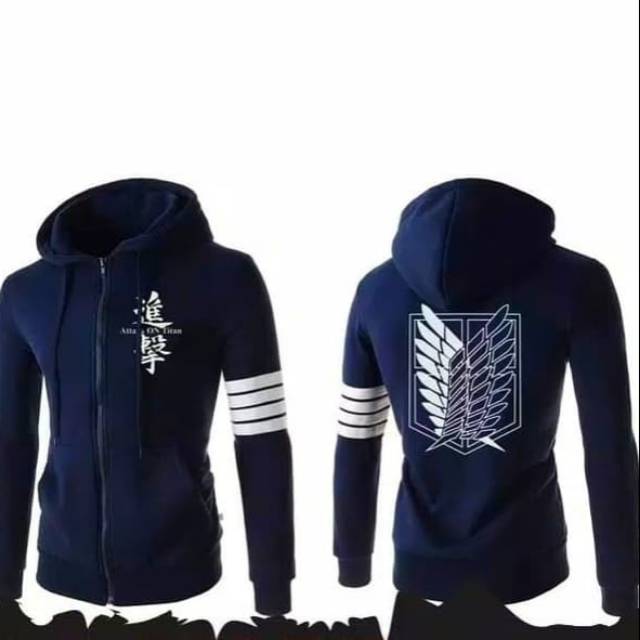 Jaket Pria / Jaket Anime attack On Titan Navy / Jaket Hoodie Distro Anime Keren