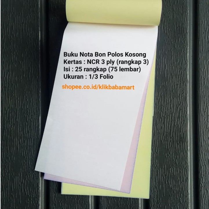 

NOTA BON NCR POLOS KOSONG 3 RANGKAP 3 PLY 1/3 FOLIO PUTIH MERAH KUNING