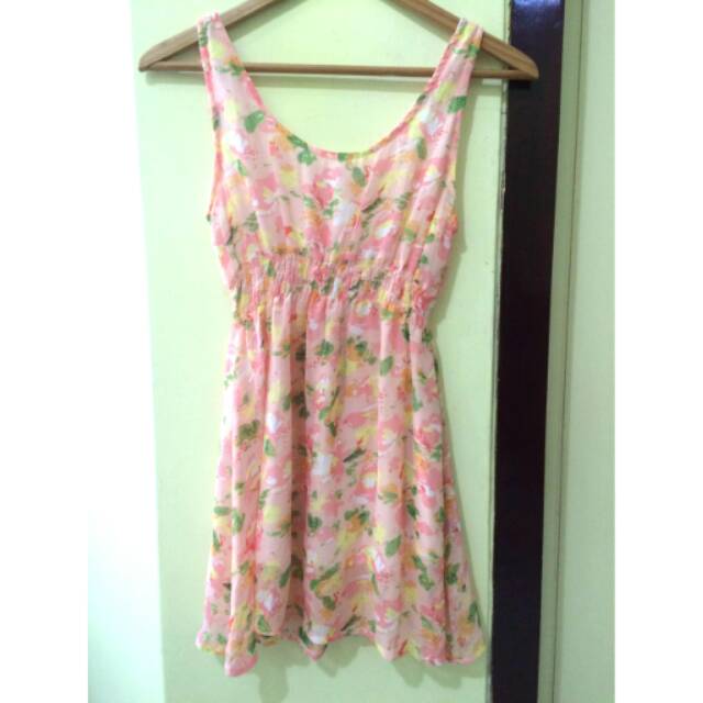 Baju dress motif floral bunga-bunga