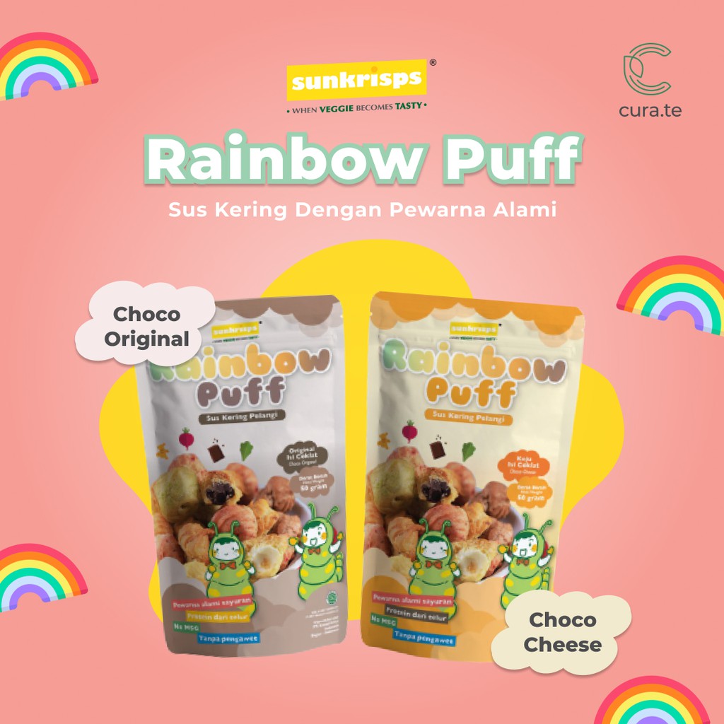 SUNKRISPS RAINBOW PUFF 50GR SNACK SEHAT BAYI | CEMILAN KUE SUS KERING COKLAT KEJU