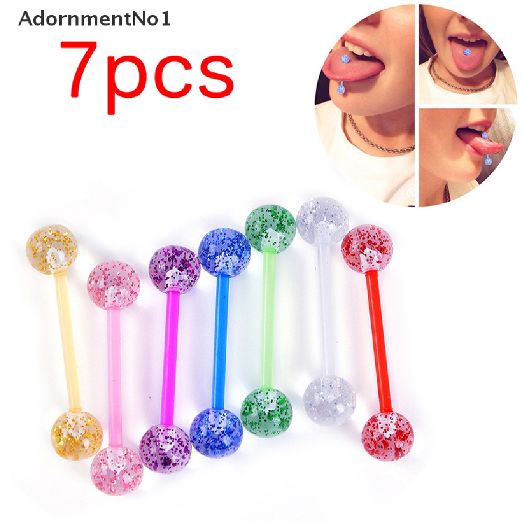 (AdornmentNo1) 7pcs / lot Anting Tindik Lidah / Tubuh Bentuk Batang Glitter Untuk Hadiah