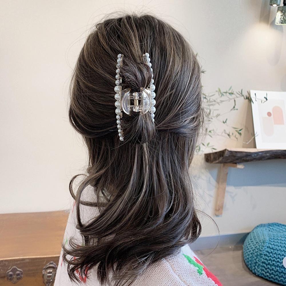 AUGUSTINA Pearl Hair Claw Wanita Korea Aksesoris Rambut Disk Rambut Elegent Plastik Grab Clips