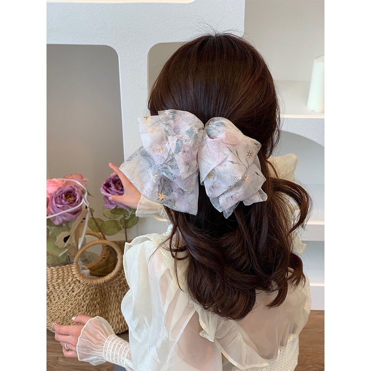 JEPIT RAMBUT FRENCH FLUFFY PITA BESAR MOTIF BUNGA KAIN BIG ELEGANT HAIRCLIP LARGE CHIFFON FABRIC FLORAL FLOWER PATTERNED KLIP AKSESORIS KOREA JEPITAN ALIGATOR