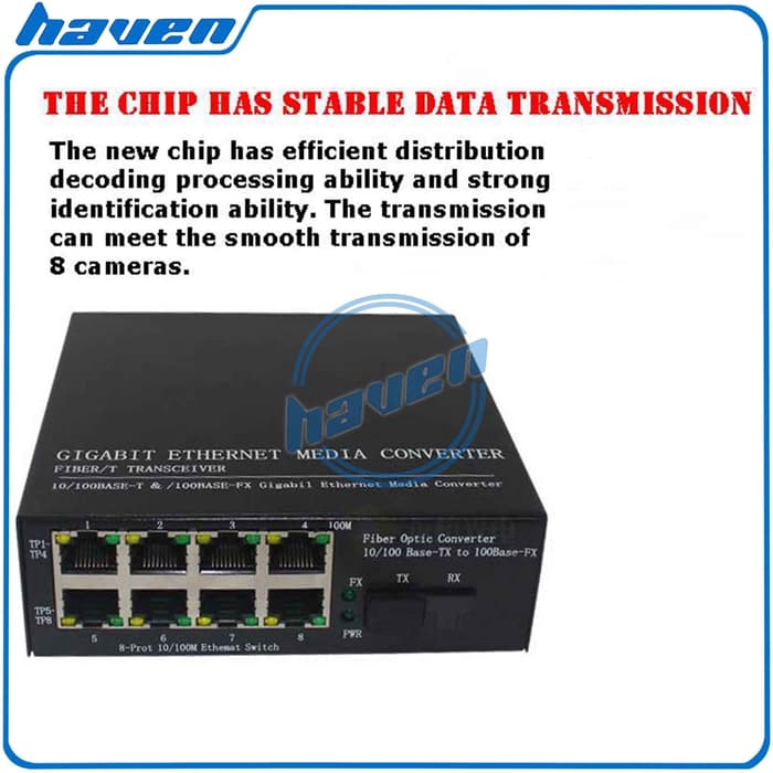 FIBER OPTIC MEDIA CONVERTER ETHERNET 1 FO 8 LAN RJ45 PORT 10/100BASE