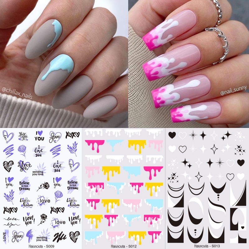 Harunouta 1 Lembar Stiker Kuku 3D Motif Hati / Daun Warna Ungu Untuk Dekorasi Nail Art DIY