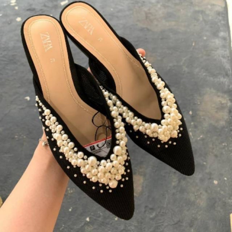 ZARA PEARL SHOES BLACK