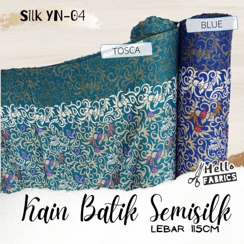 ( YN-04 SILK ) Kain Batik Meteran Bahan Semi Sutera Semisilk Sutra Silk Halus Abstrak Biru / Tosca