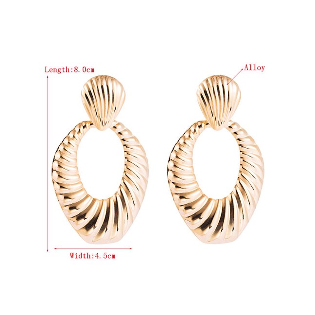 LRC Anting Tusuk Fashion Golden Metal Irregular Embossed Geometric Earrings D99792