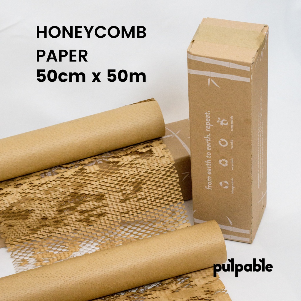 

Pulpable - 50cm x 50m Eco Friendly Bubble Wrap Brown / Honeycomb Paper Wrap coklat