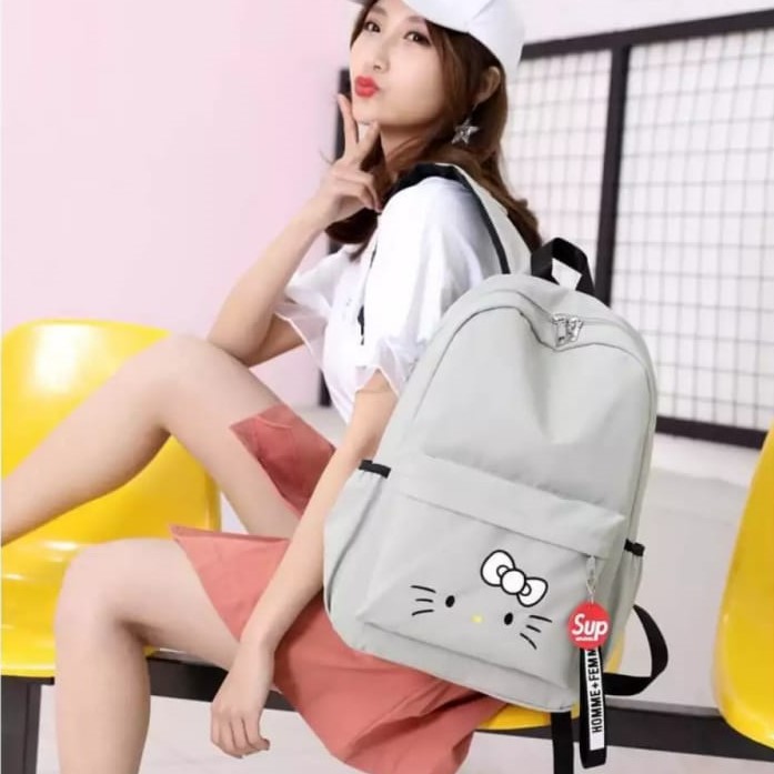 Twenty Bag - Tas Ransel Sekolah Anak Wanita Dan Pria Untuk Anak PAUD TK SD SMP Terbaru 2021 Kekinian Motif Carakter Hello KITTY Korean Sytle Bahan Canvas