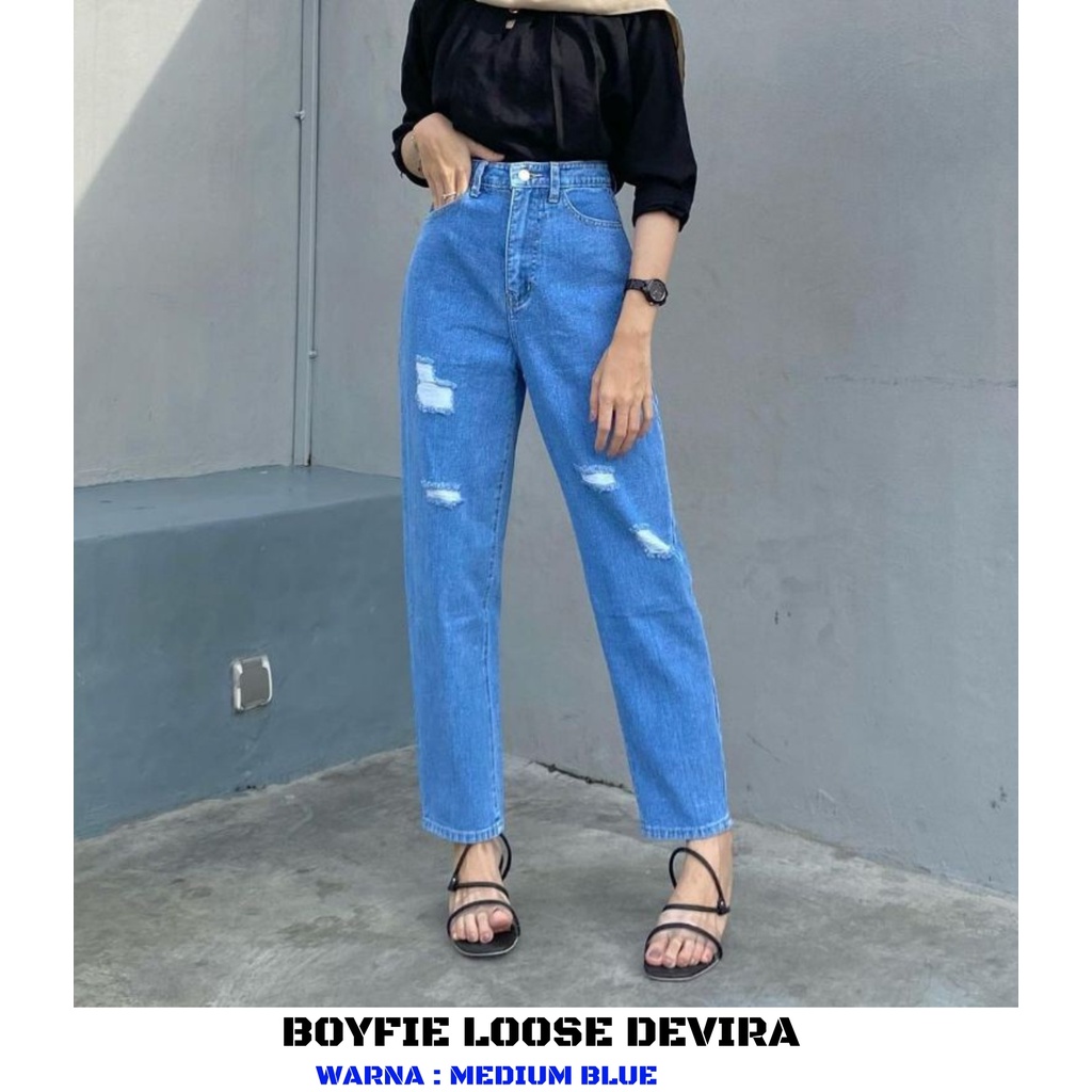 YAOSHI- Celana Jeans Wanita Pinggang Tinggi Devira Boyfie Loose Devira Premium SIZE 27-34