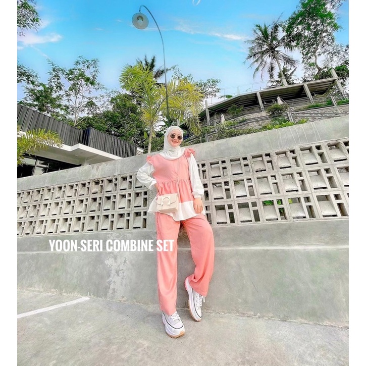 setelan combinasi polos / yoon seri / setelan rayon polos / oneset rayon