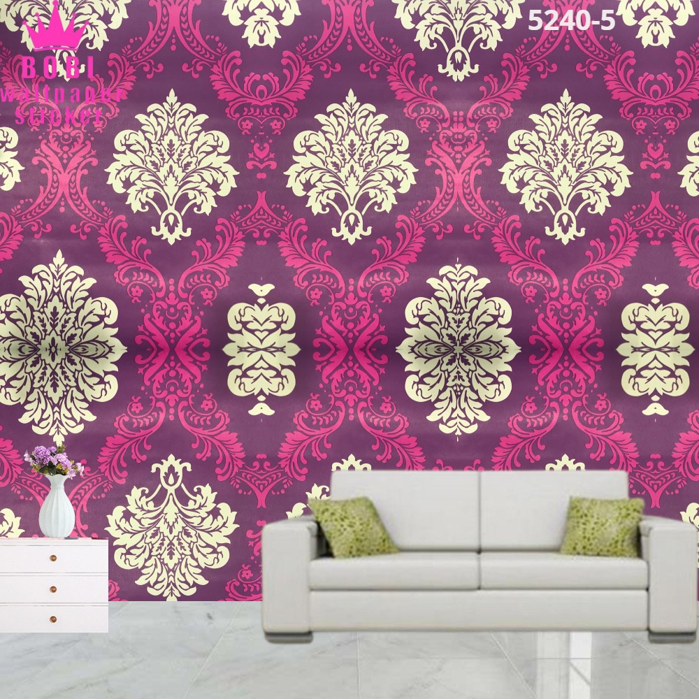 Wallpaper Sticker 5240-5 Batik Ungu Putih/ Wallpaper New 2021 / Ukuran 9mx45cm