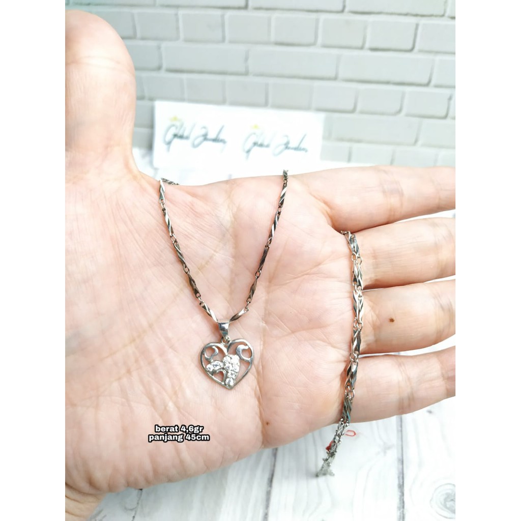 KALUNG SET LIONTIN LOVE MATA PERAK ASLI S925 GLOBAL JEWELLERY CH100