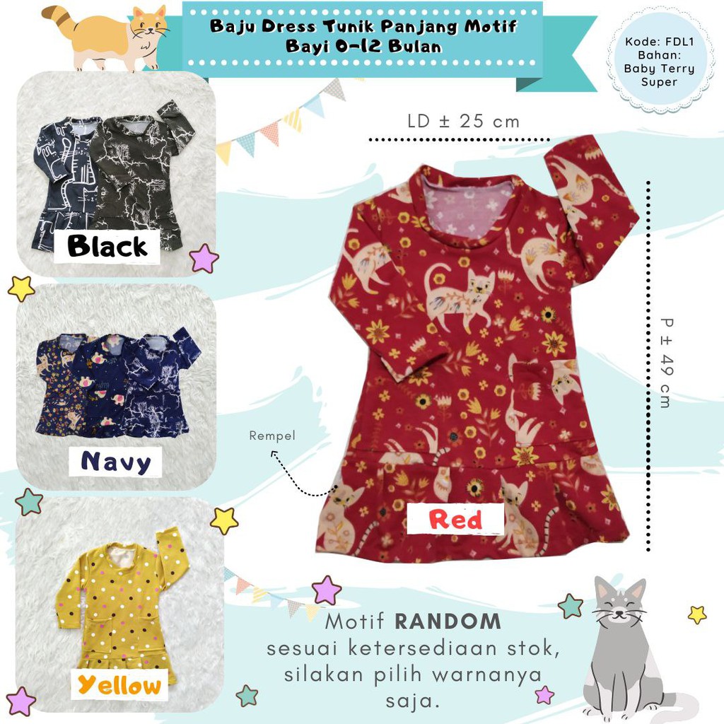 Reject Sale (Grade B) Baju Dress Tunik Panjang Bayi Motif