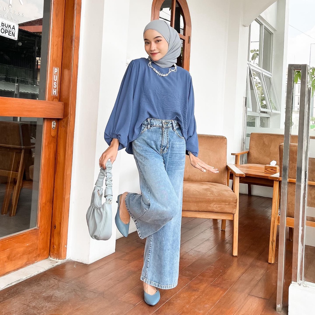 Wika Blouse Bahan Crinkle - BAJU BLOUSE WANITA JUMBO BIG SIZE TO XXXL - ATASAN LENGAN PANJANG