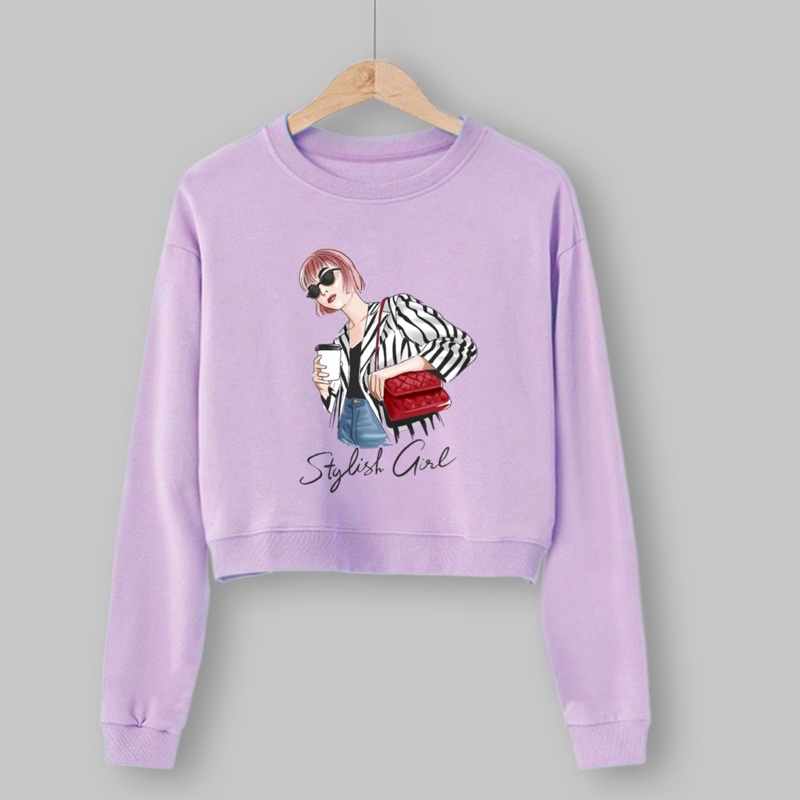 Sweater crop rib wanita STYLISH  GIRL baju croptee cewek murah