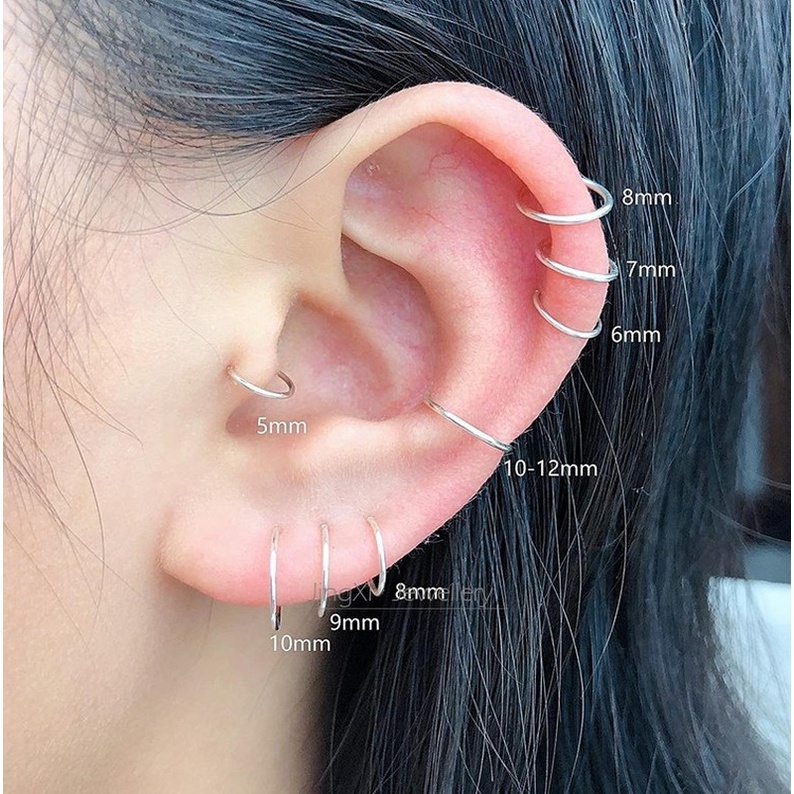 Roselife 1 Pasang Anting Bulat Stainless Steel Anti Alergi Gaya Punk Untuk Unisex / Pria / Wanita
