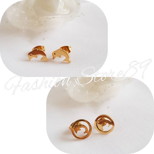 Anti tusuk dolphin import gold simple elegant Anting anak dan dewasa model tusuk Titanium