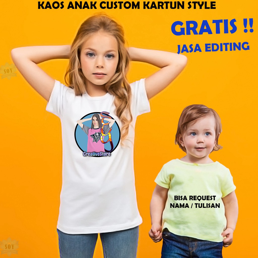 KAOS ANAK CUSTOM GAMBAR KARTUN WAJAH UNISEX UMUR 1 SAMPAI 8 TAHUN / CUSTOM KARTUN GAMBAR WAJAH KAMU