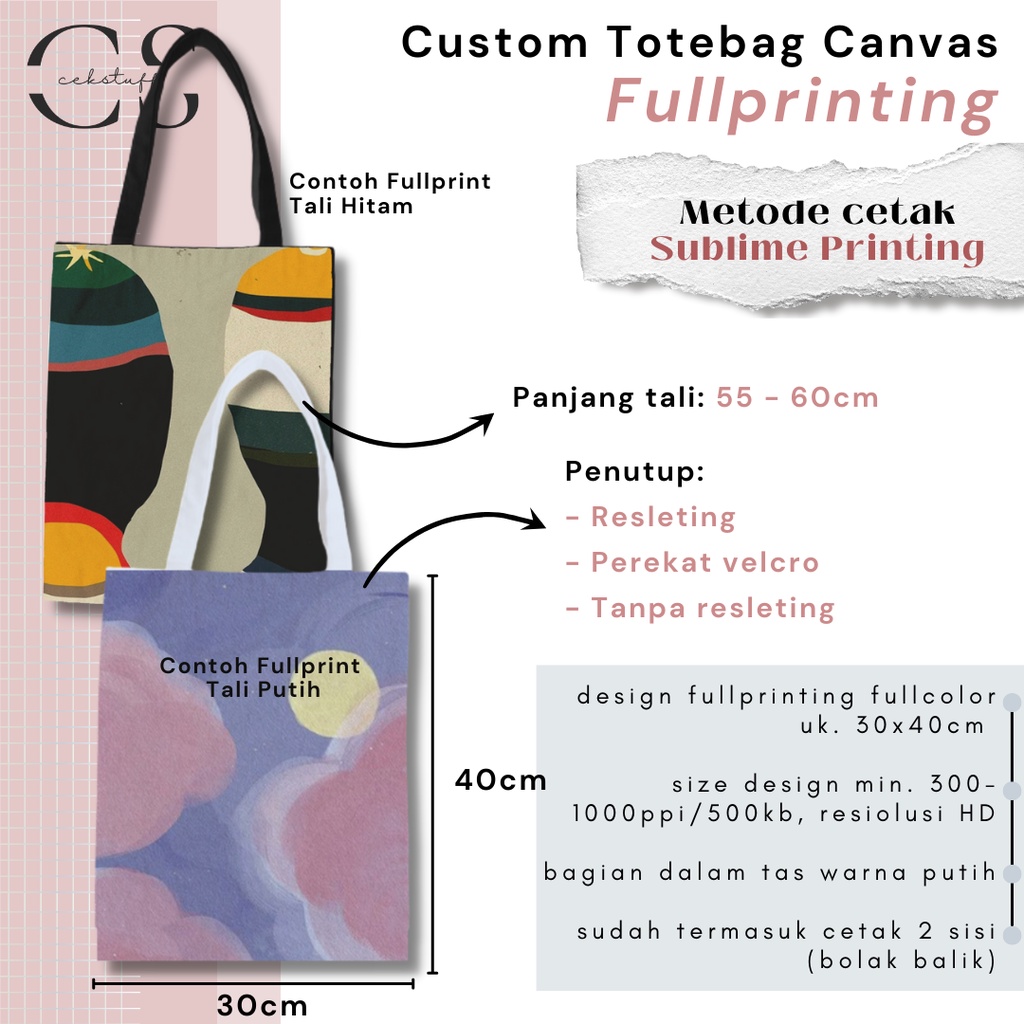 (30x40) CUSTOM TOTEBAG KANVAS BISA REQUEST WARNA TAS FULLPRINT AESTHETIC SATUAN MURAH CUSTOM TOTEBAG SEKOLAH / TOTEBAG KULIAH / TAS KULIAH / TAS SEKOLAH