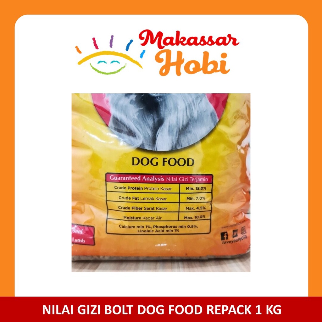 Bolt Dog Food 1kg Makanan Anjing Murah Repack 1 Kg Rasa Beef Adult Dewasa Pakan Kering