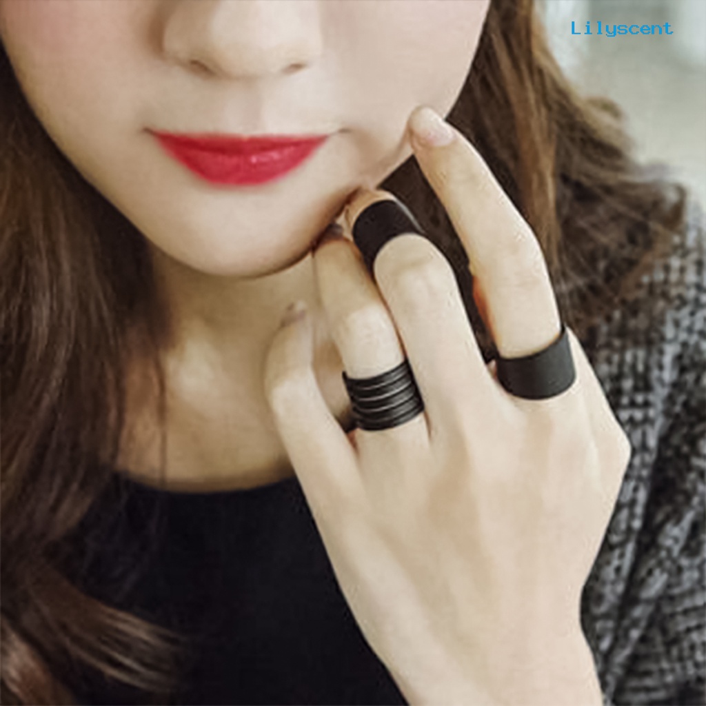 Ls 3Pcs / Set Cincin Buku Jari Aneka Bentuk Warna Hitam Untuk Wanita