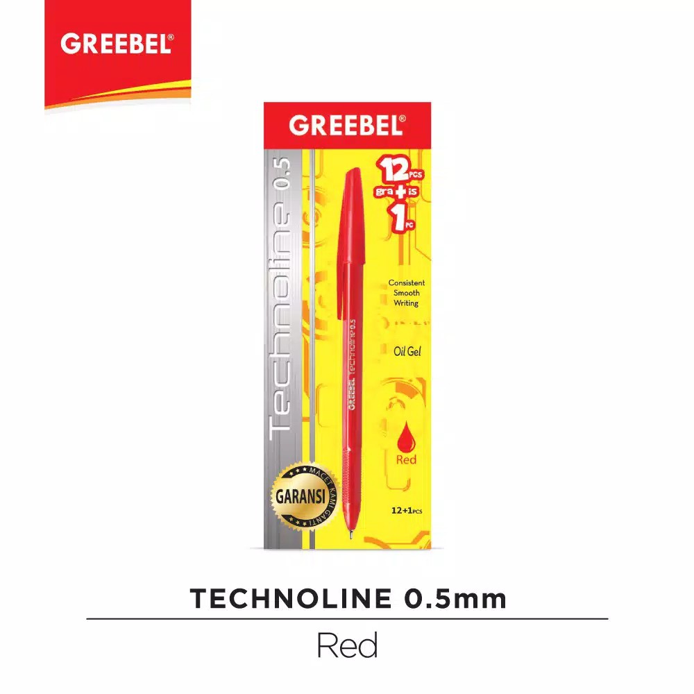 

[12+1] Bulpen Greebel Technoline Merah 0.5 mm / Balpen / Bulpoint / Pen / Pena / Alat Tulis [12 pcs + 1 pcs = 13 pcs]