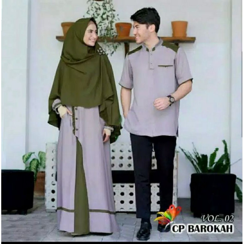 PCS CP BAROKAH PAKAIAN COUPLE PASANGAN KOKO DAN GAMIS SYARI BAHAN MOSCREPE JC