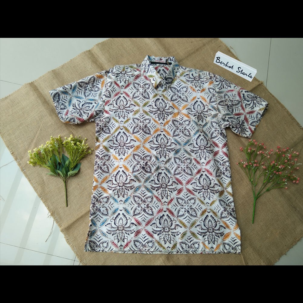 Kemeja Batik Pria / Hem Batik Pria / Hem Batik Tegelan Kembang hb34l