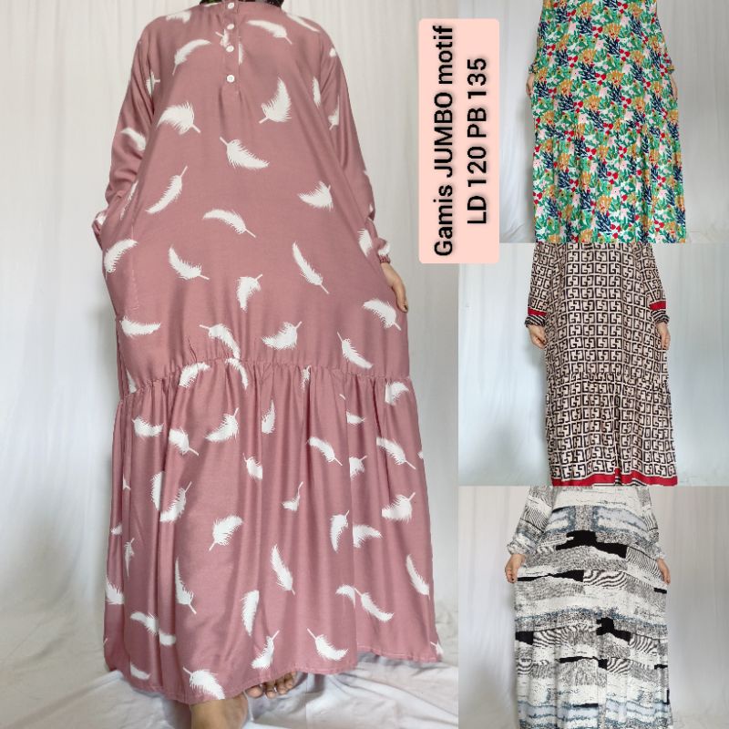 gamis dress panjang LD 110 jumbo LD 120 LD 130 busui friendly rayon premium Rayon twill ada saku lengan karet