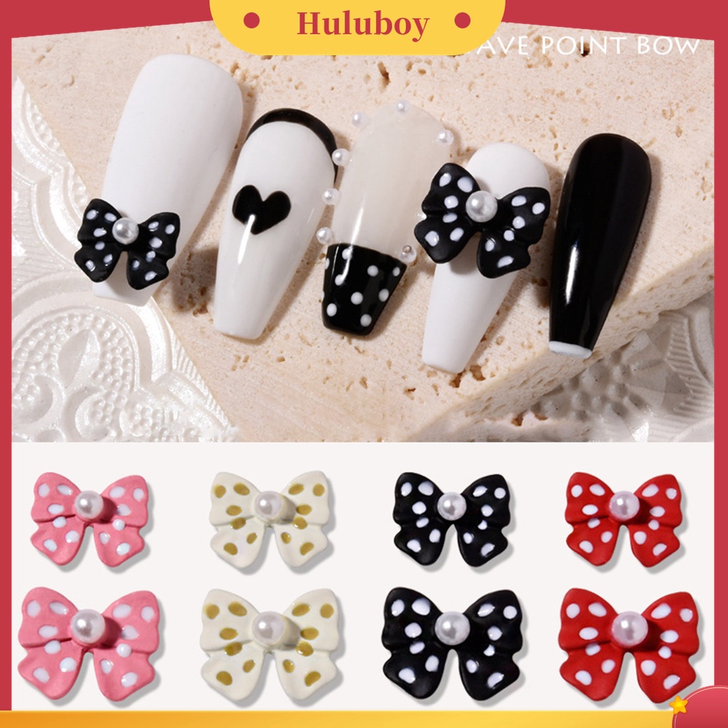 Huluboy Huluboy♡ 5pcs / Set Hiasan Kuku Bentuk Pita Aksen Mutiara Imitasi Untuk Aksesoris Nail Art / Salon