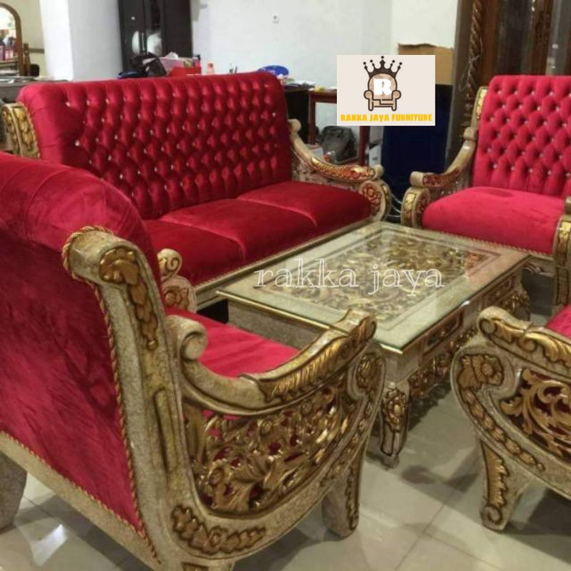 SOFA RAFI AHMAD UKIR GOLD LUXURY ELEGAN ( kursi tamu raffi ahmad elegan bahan jati pilihan )
