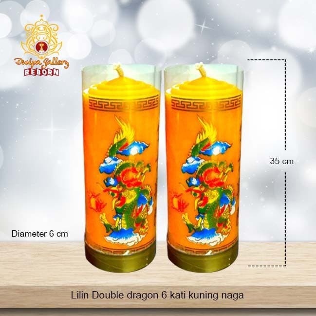 Lilin/Candle Puja Sembahyang Double Dragon 6 Kati Kuning Naga