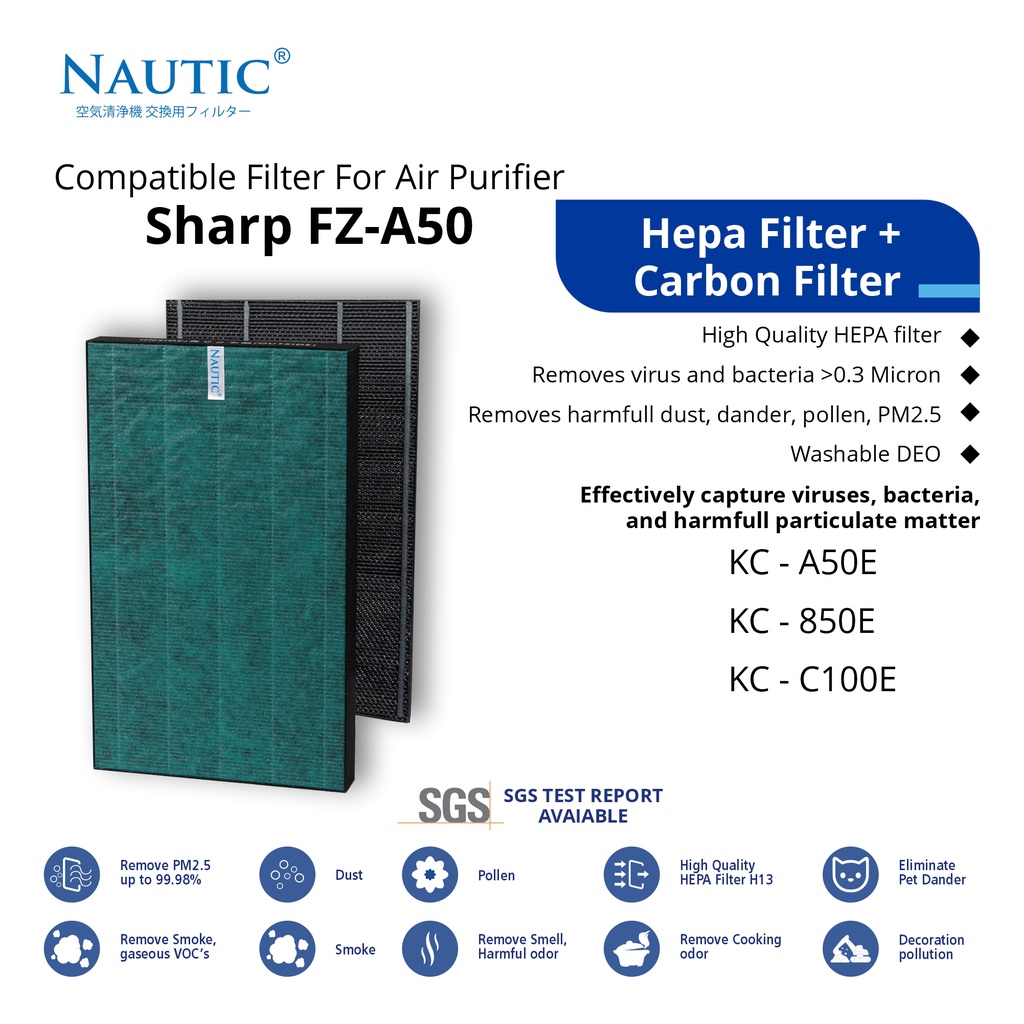 Hepa Filter Sharp KC-A50 / KC-A50Y-W / KC-850 / KC-950 / KC-C100  Replacement Filter air purifier SHARP FZ-A50HFE