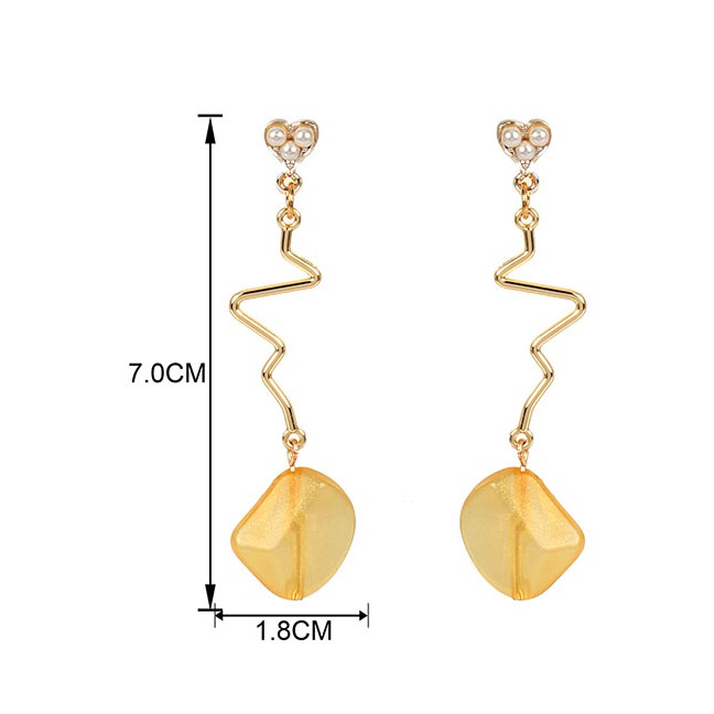 LRC Anting Tusuk Fashion Love Pearl Electrocardiogram Acrylic Earrings F58363