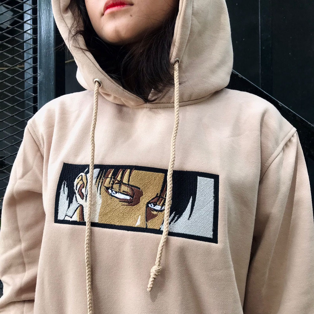 Hoodie Levi Eyes Cream Embroidery Character Anime Manga Attack On Titan SNK Premium Unisex