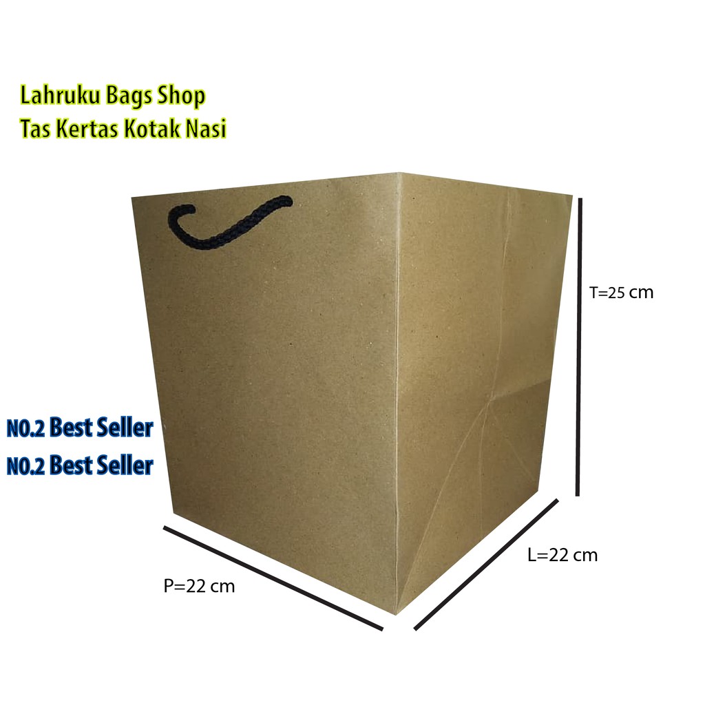 

PAPERBAG TAS KERTAS Wadah Kotak Nasi / KADO warna coklat kraft bagus ukuran P22 x L22 x T25 Bertali kuat