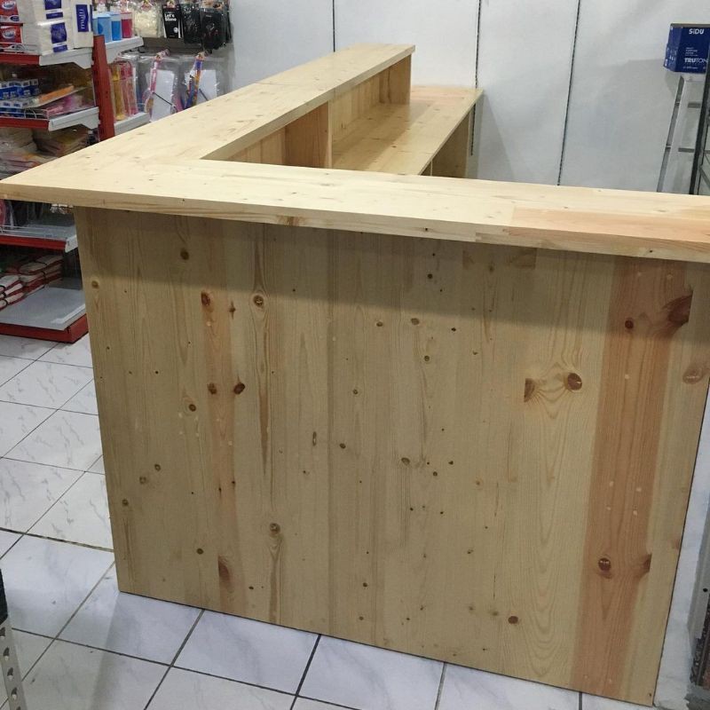 MEJA KASIR LETER ( L ) KAYU JATI BELANDA
