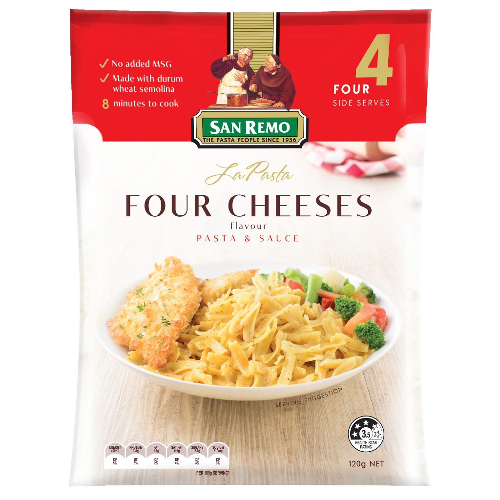 San Remo La Pasta Macaroni Cheese /  Four Cheeses / Mushroom &amp; Herb 120 gr NO ADDED MSG BPOM RI