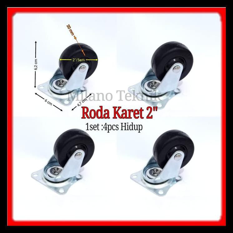 Diskon Roda Karet 2 Kastor 1set= 4pcs Hidup Roda Etalase Lemari Troli 2inch !!!